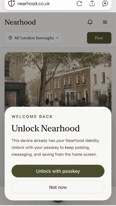 Nearhood is a platform where users can create nostr identifies and explore their local London community, without knowing or caring what an nsec is
